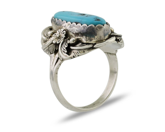 Navajo Ring 925 Silver Sleeping Beauty Turquoise Signed JJM C.80's