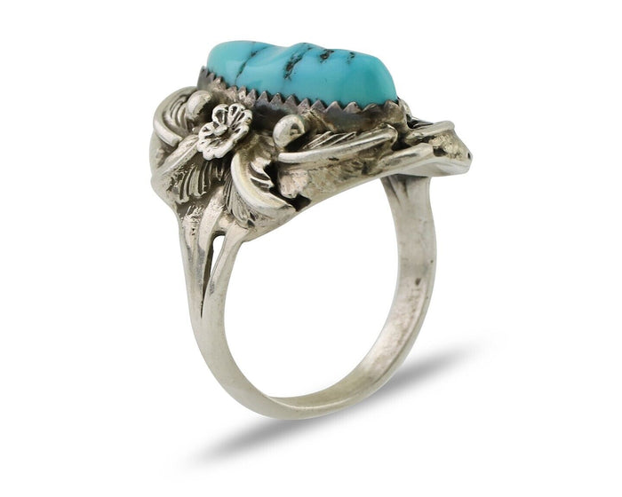 Navajo Ring 925 Silver Sleeping Beauty Turquoise Signed JJM C.80's