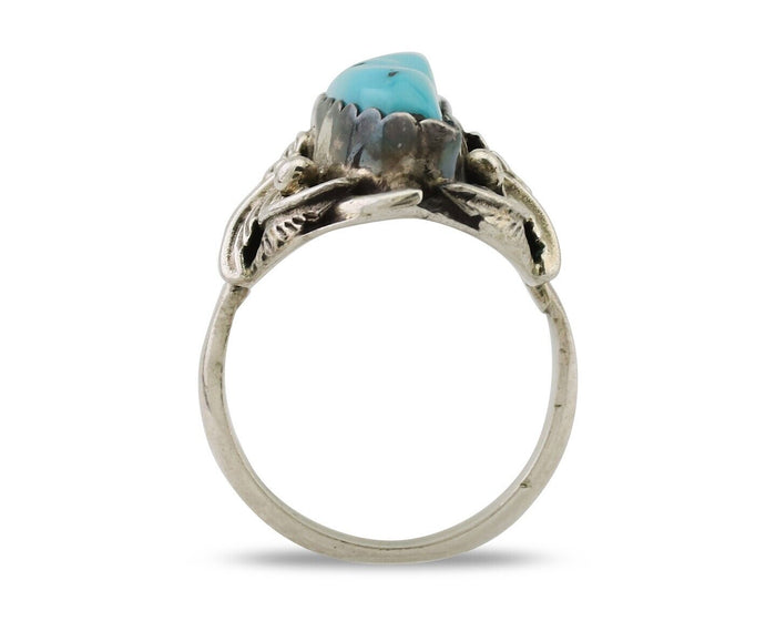 Navajo Ring 925 Silver Sleeping Beauty Turquoise Signed JJM C.80's