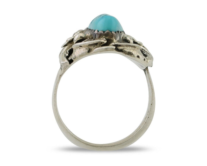 Navajo Ring 925 Silver Sleeping Beauty Turquoise Signed JJM C.80's