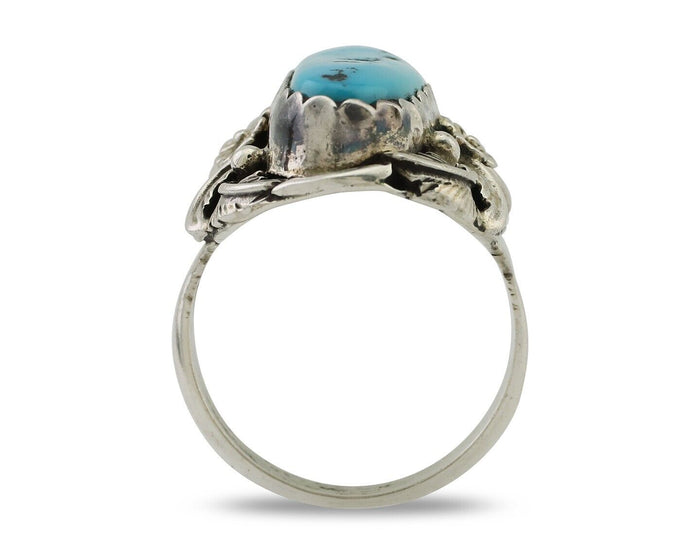 Navajo Ring 925 Silver Sleeping Beauty Turquoise Signed JJM C.80's