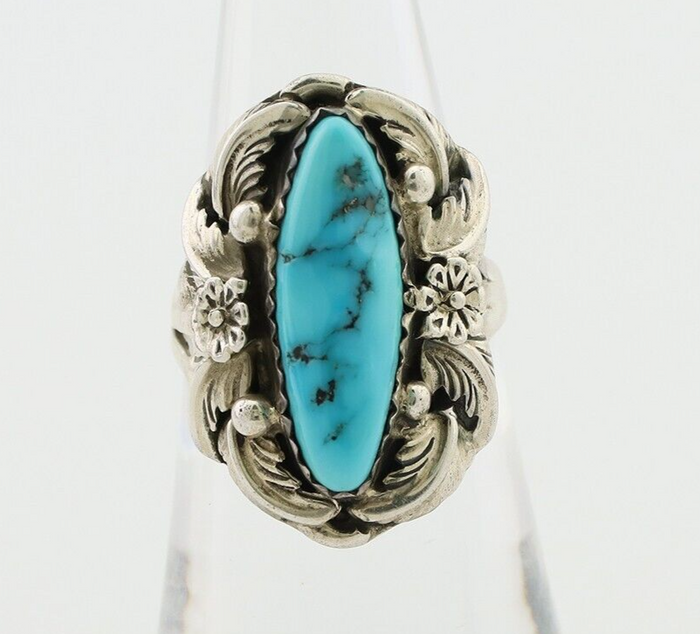 Navajo Ring 925 Silver Sleeping Beauty Turquoise Signed JJM C.80's