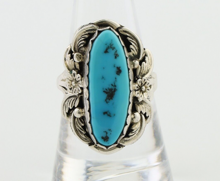 Navajo Ring 925 Silver Sleeping Beauty Turquoise Signed JJM C.80's