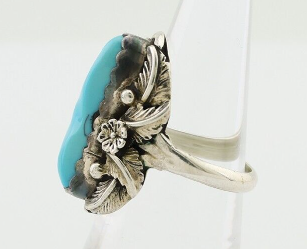 Navajo Ring 925 Silver Sleeping Beauty Turquoise Signed JJM C.80's