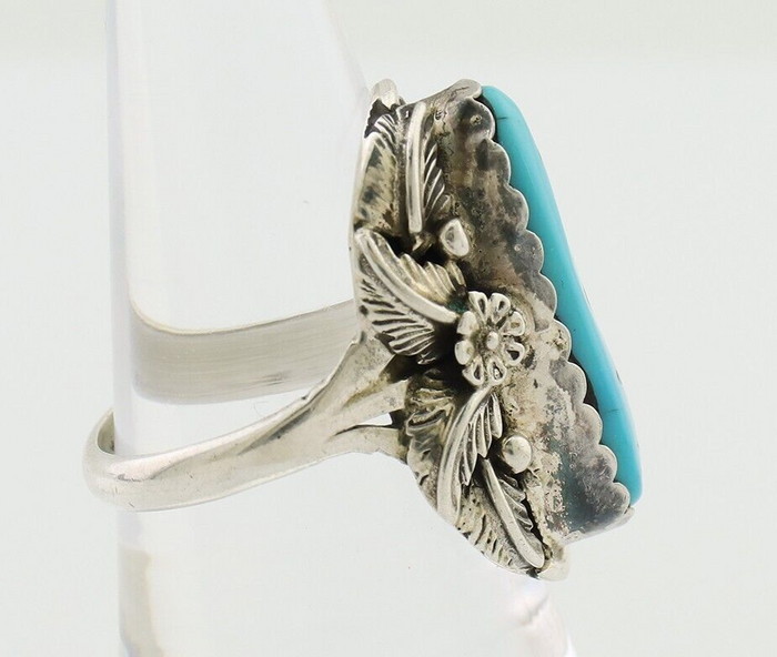 Navajo Ring 925 Silver Sleeping Beauty Turquoise Signed JJM C.80's