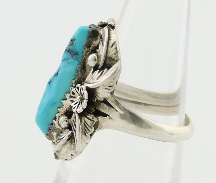 Navajo Ring 925 Silver Sleeping Beauty Turquoise Signed JJM C.80's