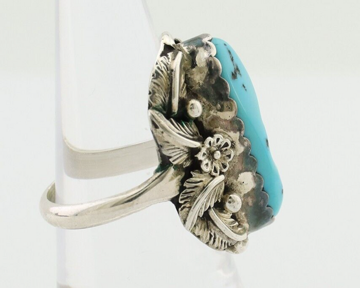 Navajo Ring 925 Silver Sleeping Beauty Turquoise Signed JJM C.80's