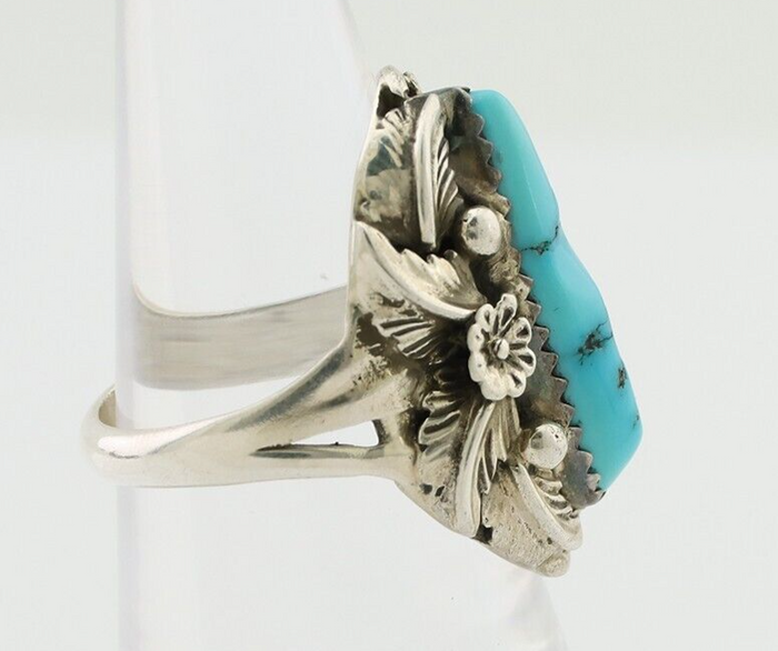 Navajo Ring 925 Silver Sleeping Beauty Turquoise Signed JJM C.80's
