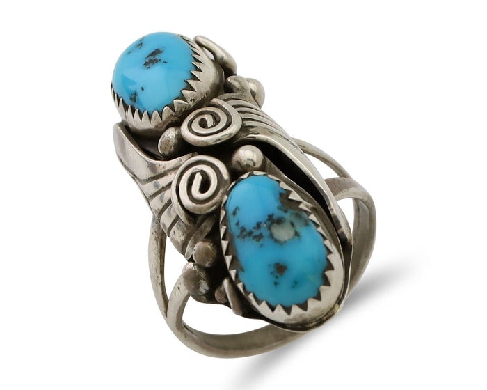 Navajo Ring 925 Silver Sleeping Beauty Turquoise Signed Joe Charlie C.80's