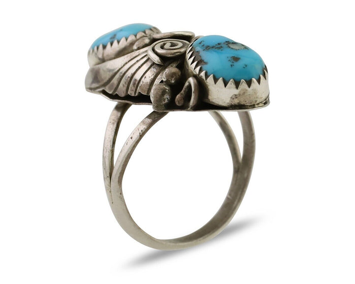 Navajo Ring 925 Silver Sleeping Beauty Turquoise Signed Joe Charlie C.80's