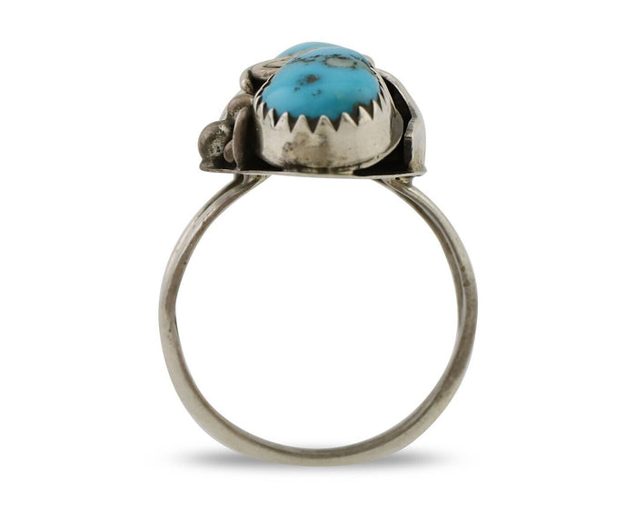 Navajo Ring 925 Silver Sleeping Beauty Turquoise Signed Joe Charlie C.80's