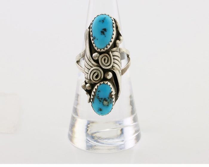 Navajo Ring 925 Silver Sleeping Beauty Turquoise Signed Joe Charlie C.80's