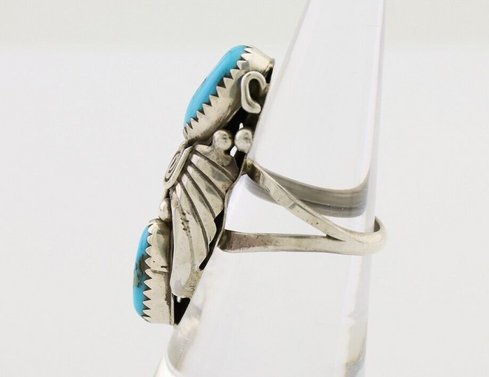 Navajo Ring 925 Silver Sleeping Beauty Turquoise Signed Joe Charlie C.80's