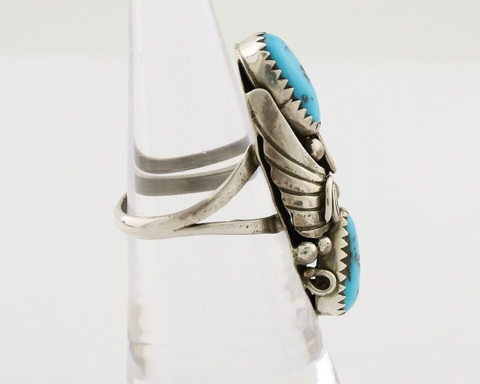 Navajo Ring 925 Silver Sleeping Beauty Turquoise Signed Joe Charlie C.80's