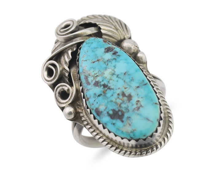 Navajo Ring 925 Silver Sleeping Beauty Turquoise Signed Justin Morris C.80's