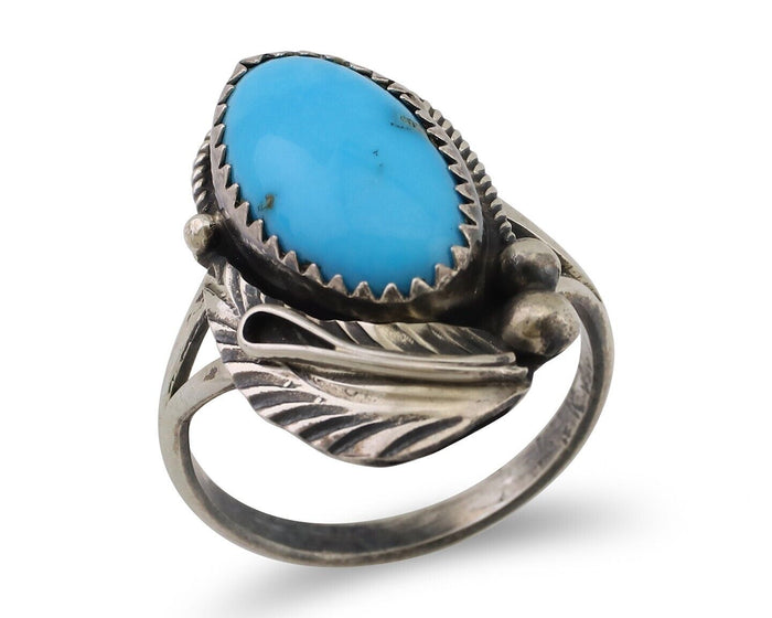 Navajo Ring 925 Silver Sleeping Beauty Turquoise Signed Justin Morris C.80's