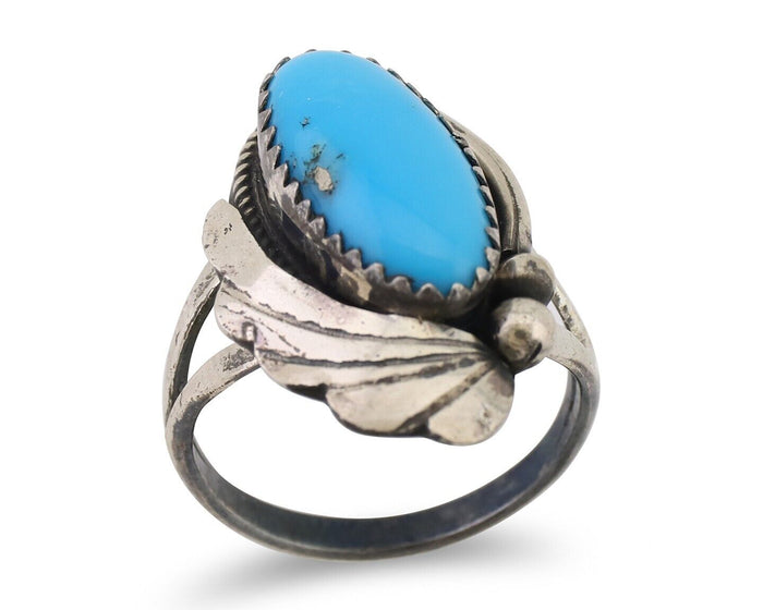 Navajo Ring 925 Silver Sleeping Beauty Turquoise Signed Justin Morris C.80's