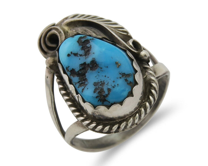 Navajo Ring 925 Silver Sleeping Beauty Turquoise Signed Justin Morris C.80's