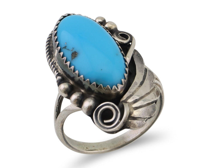 Navajo Ring 925 Silver Sleeping Beauty Turquoise Signed Justin Morris C.80's