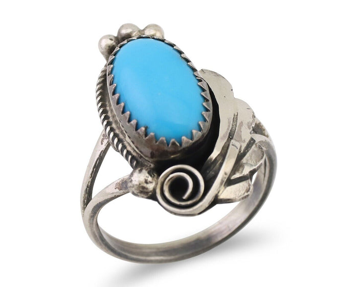 Navajo Ring 925 Silver Sleeping Beauty Turquoise Signed Justin Morris C.80's