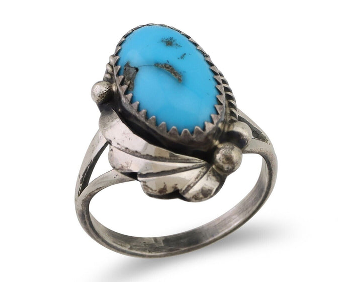 Navajo Ring 925 Silver Sleeping Beauty Turquoise Signed Justin Morris C.80's