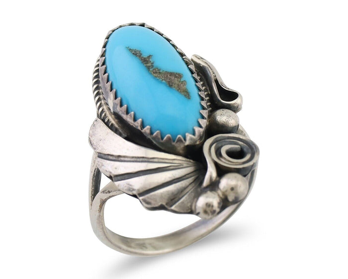 Navajo Ring 925 Silver Sleeping Beauty Turquoise Signed Justin Morris C.80's