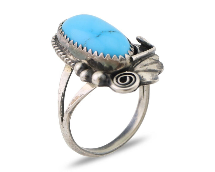 Navajo Ring 925 Silver Sleeping Beauty Turquoise Signed Justin Morris C.80's