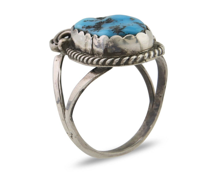 Navajo Ring 925 Silver Sleeping Beauty Turquoise Signed Justin Morris C.80's