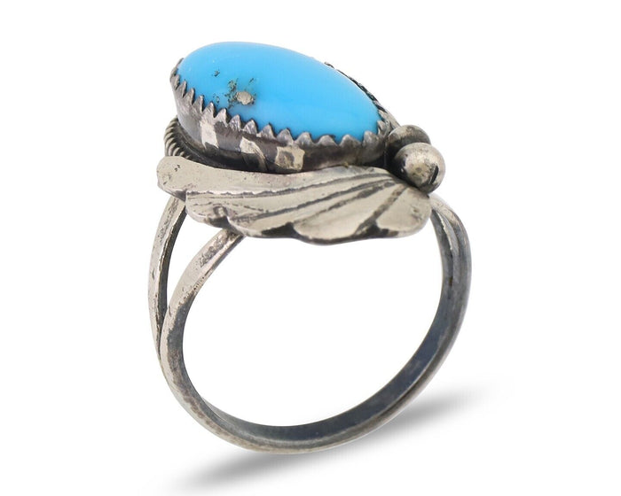 Navajo Ring 925 Silver Sleeping Beauty Turquoise Signed Justin Morris C.80's