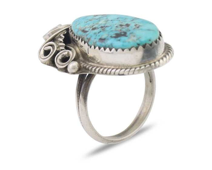 Navajo Ring 925 Silver Sleeping Beauty Turquoise Signed Justin Morris C.80's
