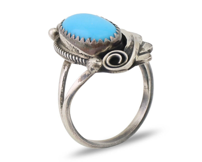 Navajo Ring 925 Silver Sleeping Beauty Turquoise Signed Justin Morris C.80's