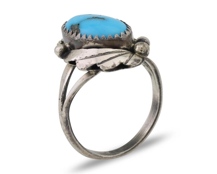 Navajo Ring 925 Silver Sleeping Beauty Turquoise Signed Justin Morris C.80's