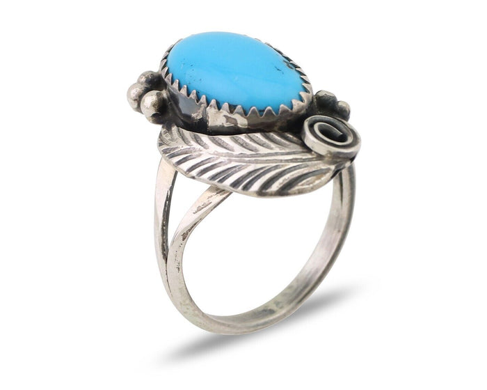 Navajo Ring 925 Silver Sleeping Beauty Turquoise Signed Justin Morris C.80's