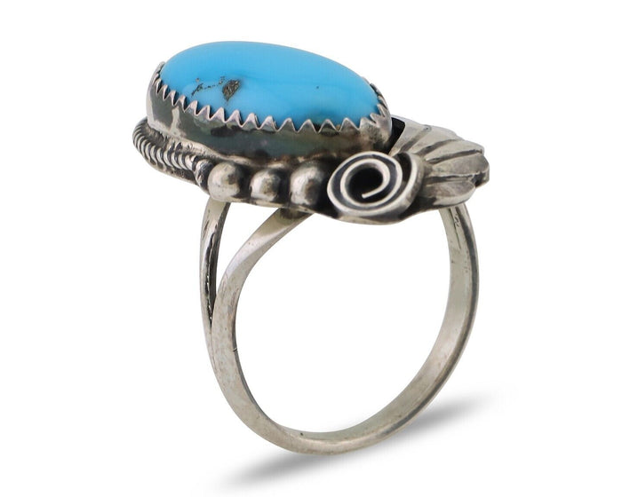 Navajo Ring 925 Silver Sleeping Beauty Turquoise Signed Justin Morris C.80's
