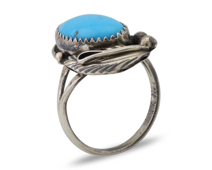 Navajo Ring 925 Silver Sleeping Beauty Turquoise Signed Justin Morris C.80's