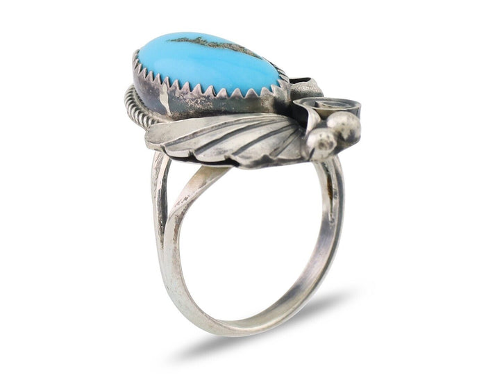 Navajo Ring 925 Silver Sleeping Beauty Turquoise Signed Justin Morris C.80's