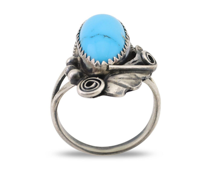 Navajo Ring 925 Silver Sleeping Beauty Turquoise Signed Justin Morris C.80's