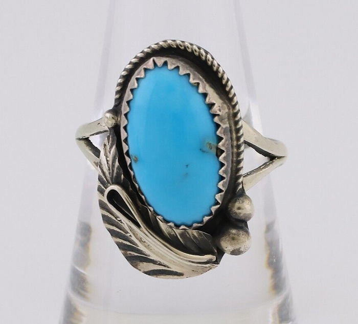 Navajo Ring 925 Silver Sleeping Beauty Turquoise Signed Justin Morris C.80's