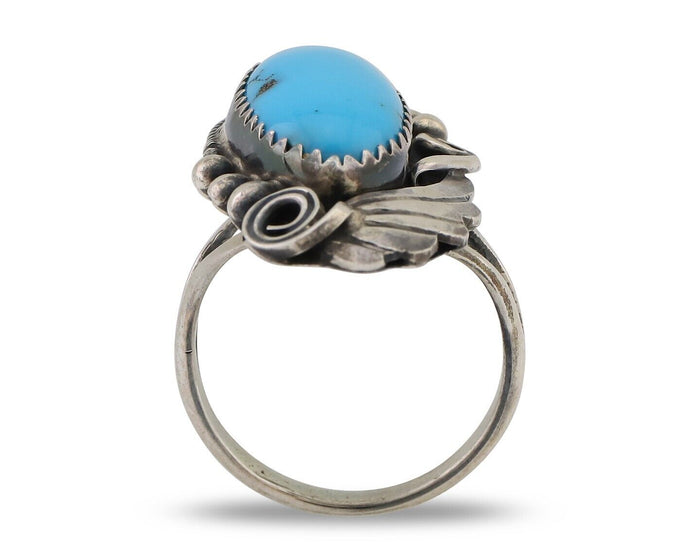 Navajo Ring 925 Silver Sleeping Beauty Turquoise Signed Justin Morris C.80's