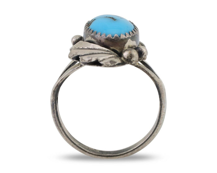 Navajo Ring 925 Silver Sleeping Beauty Turquoise Signed Justin Morris C.80's