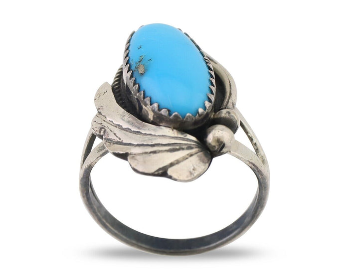 Navajo Ring 925 Silver Sleeping Beauty Turquoise Signed Justin Morris C.80's