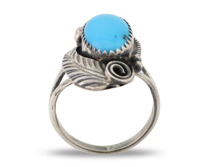Navajo Ring 925 Silver Sleeping Beauty Turquoise Signed Justin Morris C.80's