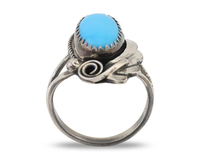 Navajo Ring 925 Silver Sleeping Beauty Turquoise Signed Justin Morris C.80's