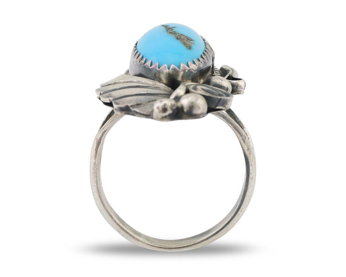 Navajo Ring 925 Silver Sleeping Beauty Turquoise Signed Justin Morris C.80's
