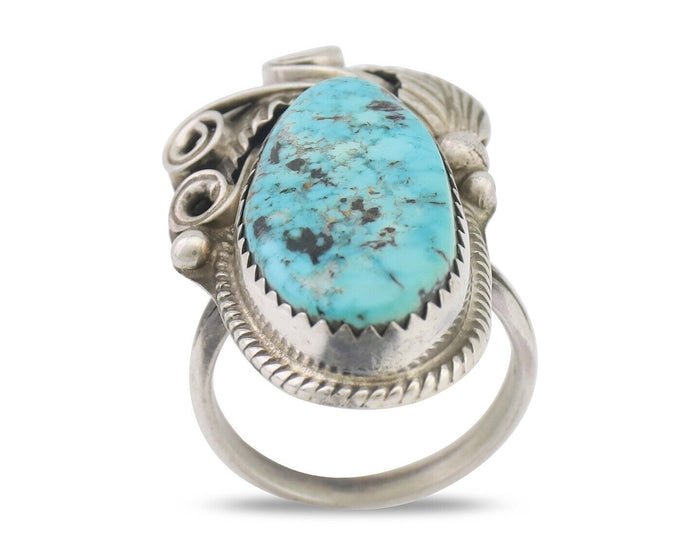 Navajo Ring 925 Silver Sleeping Beauty Turquoise Signed Justin Morris C.80's