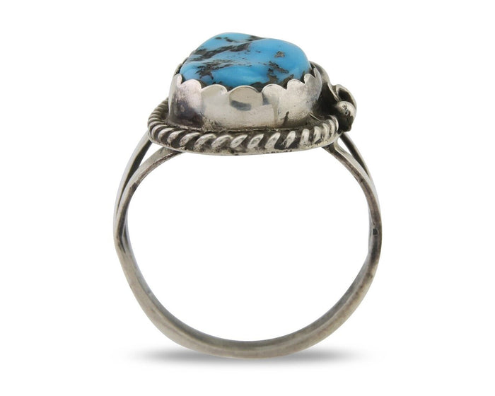 Navajo Ring 925 Silver Sleeping Beauty Turquoise Signed Justin Morris C.80's