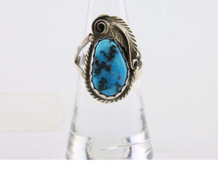 Navajo Ring 925 Silver Sleeping Beauty Turquoise Signed Justin Morris C.80's