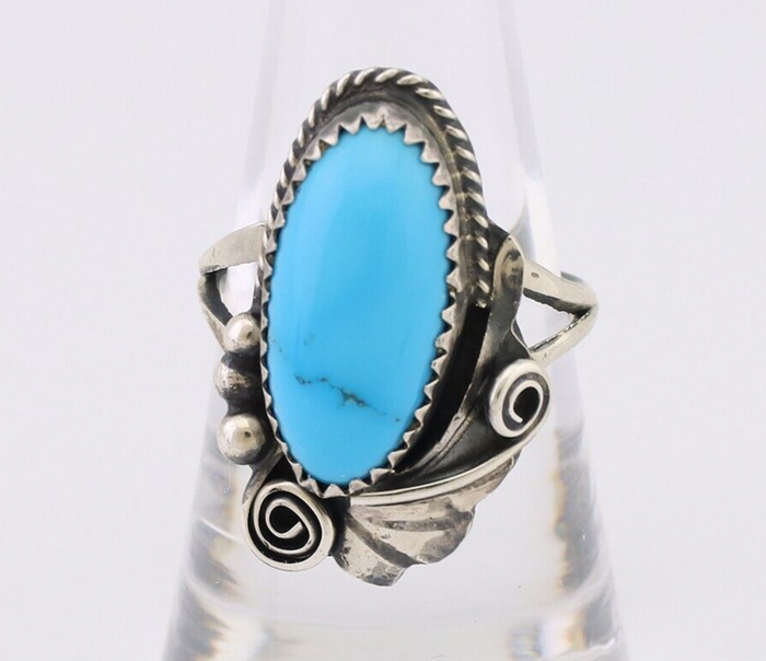 Navajo Ring 925 Silver Sleeping Beauty Turquoise Signed Justin Morris C.80's