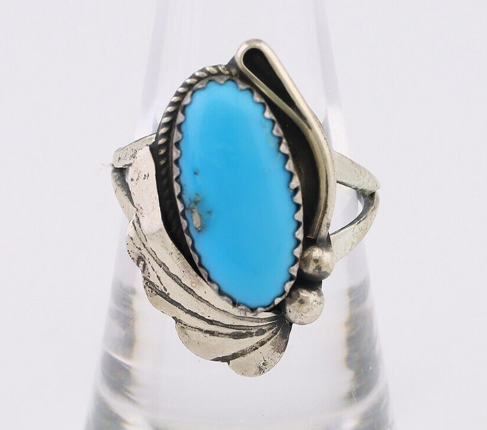 Navajo Ring 925 Silver Sleeping Beauty Turquoise Signed Justin Morris C.80's