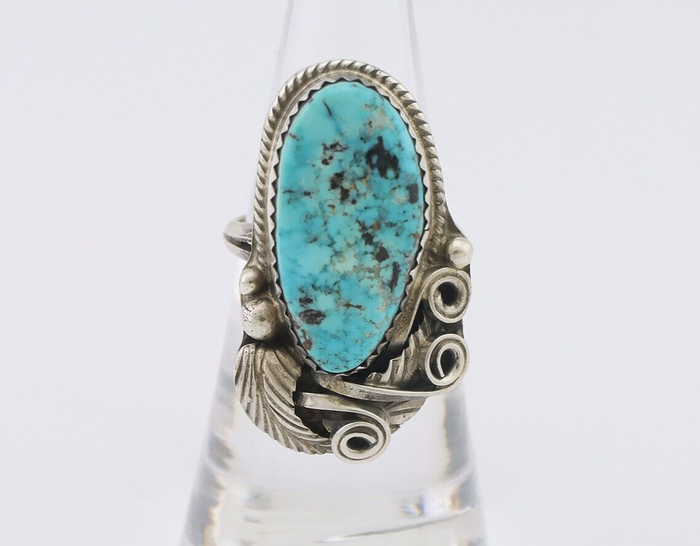 Navajo Ring 925 Silver Sleeping Beauty Turquoise Signed Justin Morris C.80's